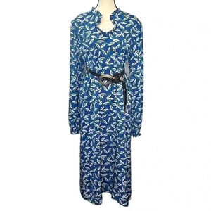 VTG 60’s Novelty Print Ruffle Neckline Long Balloon Sleeves‎ Maxi Dress Sz XL